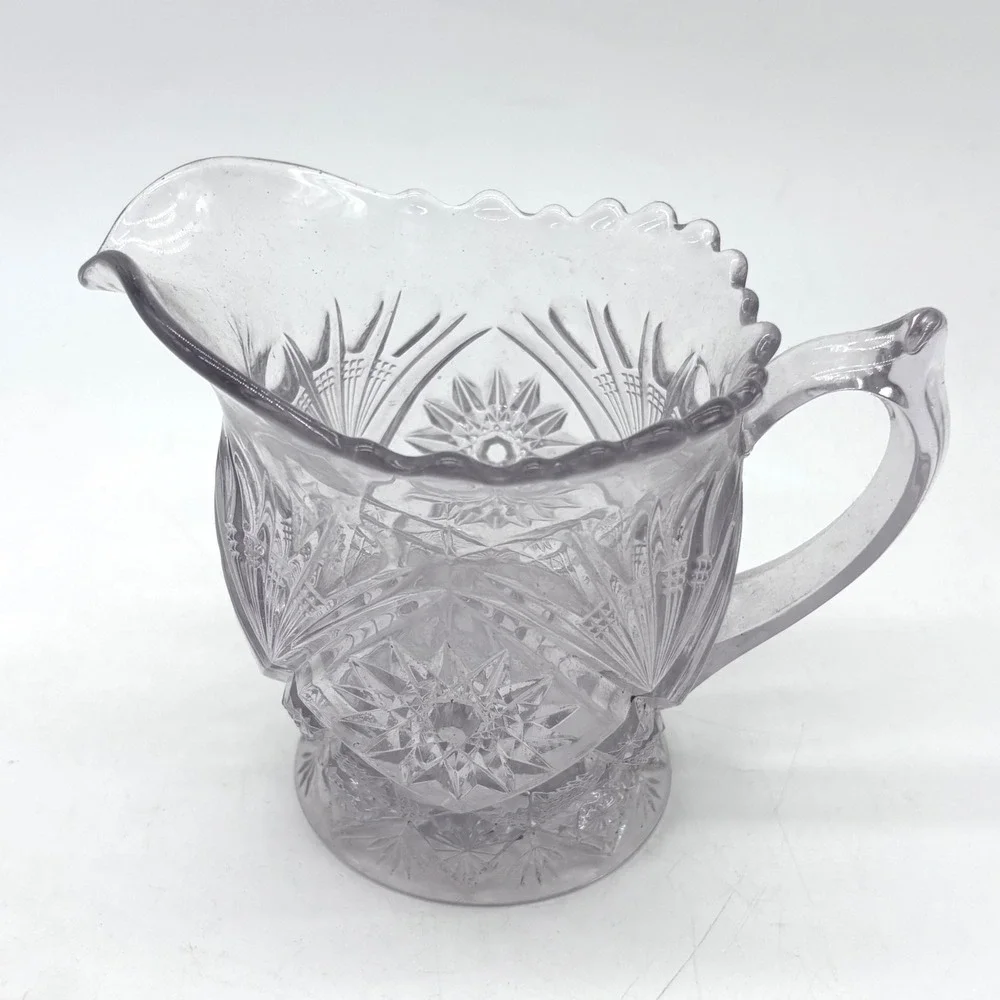 Vintage Glass Creamer Pitcher Small Clear Sun EAPG Starburst Aesthetic